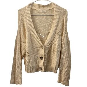 Natural Life Cream Knit Cardigan Sweater V Neck Button Up Loose Fit Women M